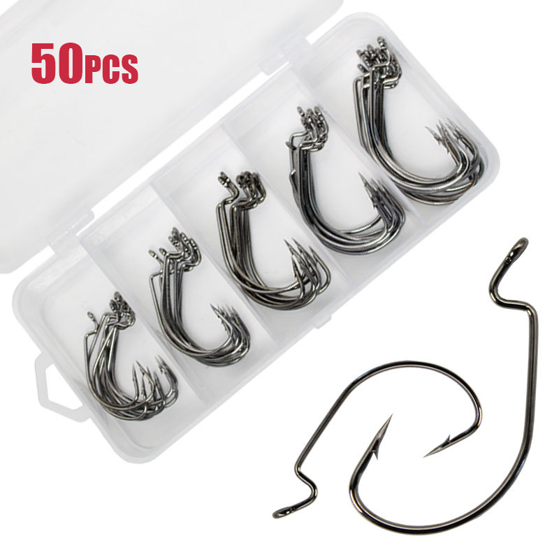 Fishing Hook Offset - 50 buah kail cacing lebar kail